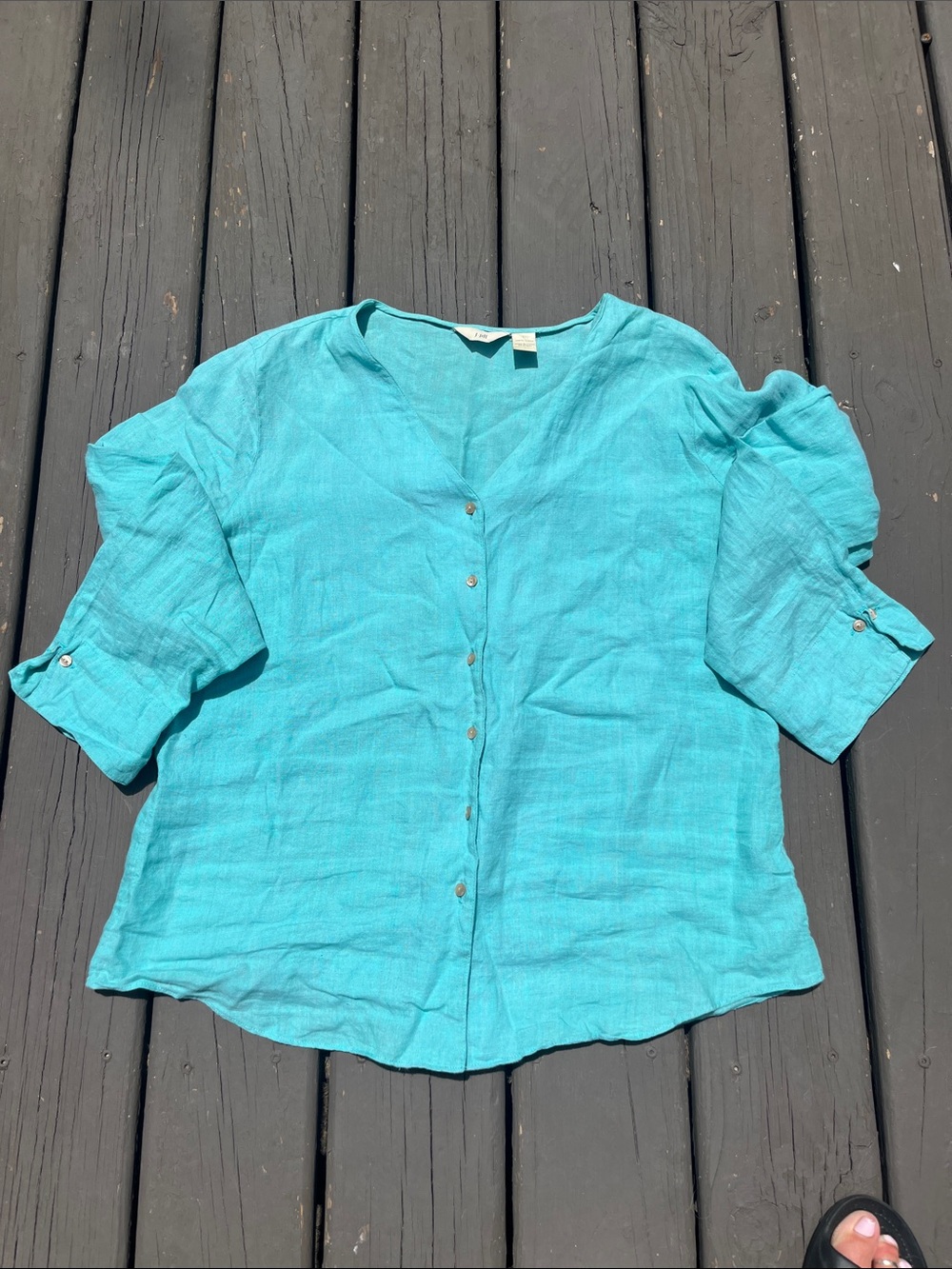 J. Jill Turquoise Button-Front Linen Top